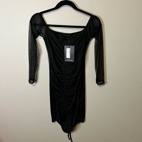 PrettyLittleThing Dresses & Skirts - NWT PrettyLittleThing Black Long Sleeve Ruched Mini Dress Size 8